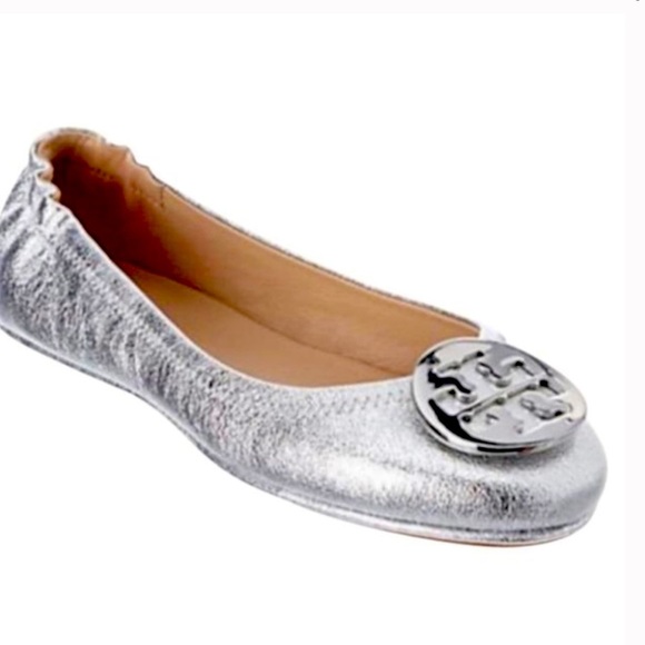 Tory Burch Silver Metallic Reva Flats. Size 9 - Picture 2 of 4